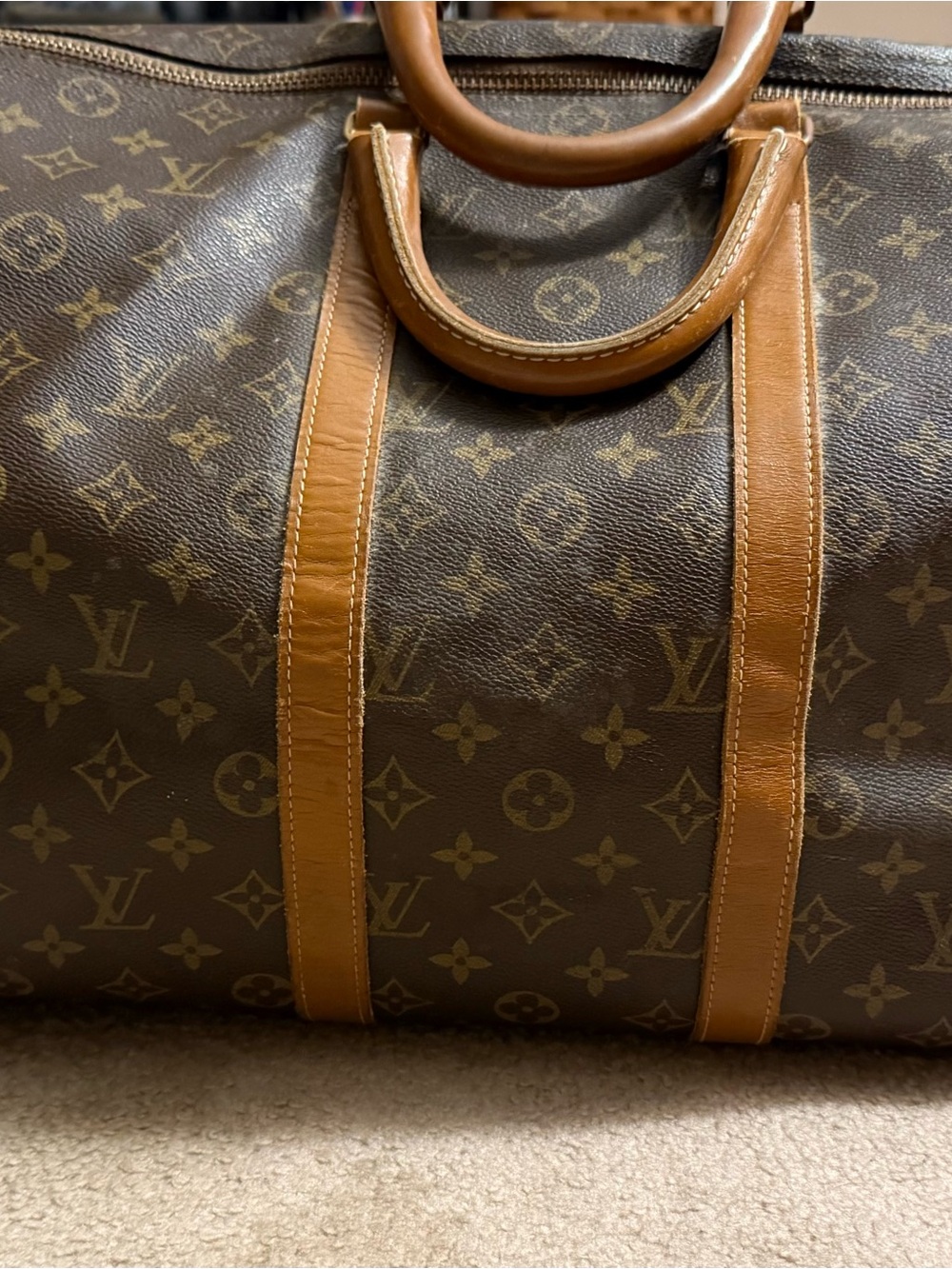 Louis Vuitton Monogram Canvas Duffel with Tan Leather Trim